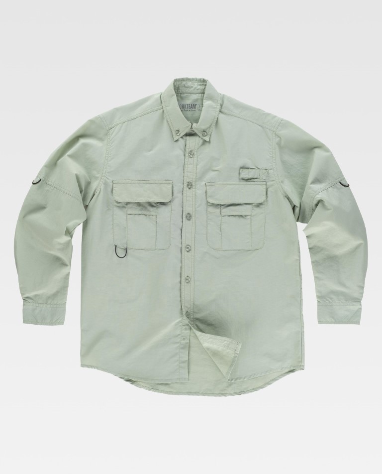 WorkTeam Camisa Safari ML B8500 Verde Topo - Image 4