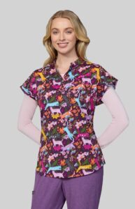 Koi Basics Scrub Top 1093PRA Floral Kitties